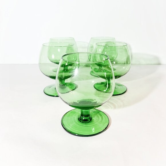 Vintage Set of 4 Green Glass Brandy Glasses / Spirit Glasses / Brandy Snifters - Picture 4 of 10